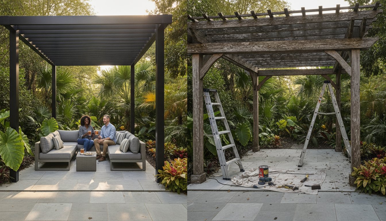 Aluminum vs. Wood Pergola Maintenance: 2026 Comparison for Gulf Coast Homeowners
